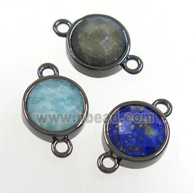 mix gemstone circle connector, black plated