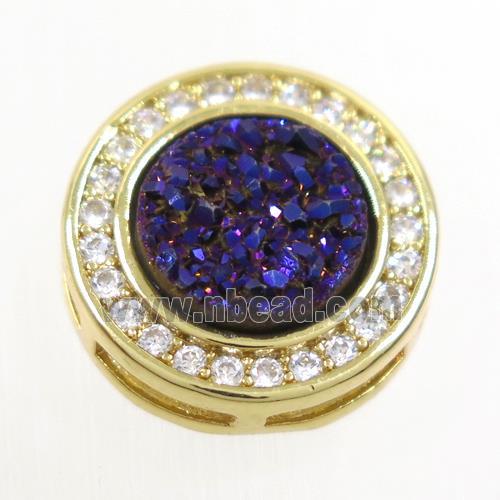 purple Druzy Quartz beads pave zircon, circle, gold plated