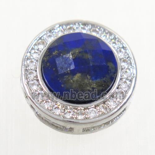 blue Lapis beads pave zircon, flat-round, platinum plated