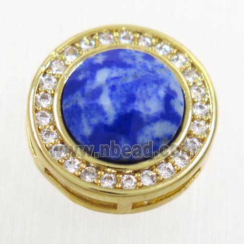 blue Lapis beads pave zircon, flat-round, gold plated