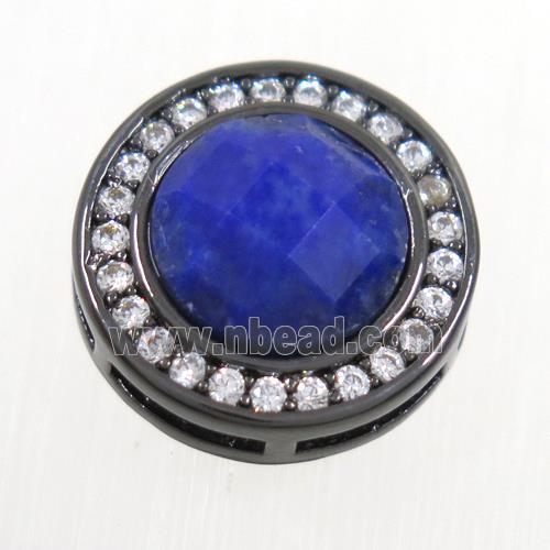 blue Lapis beads pave zircon, flat-round, black plated
