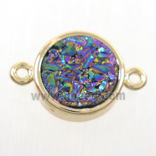 rainbow Druzy quartz circle connector, gold plated