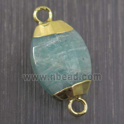 green Amazonite connector, faceted oval, gold plated
