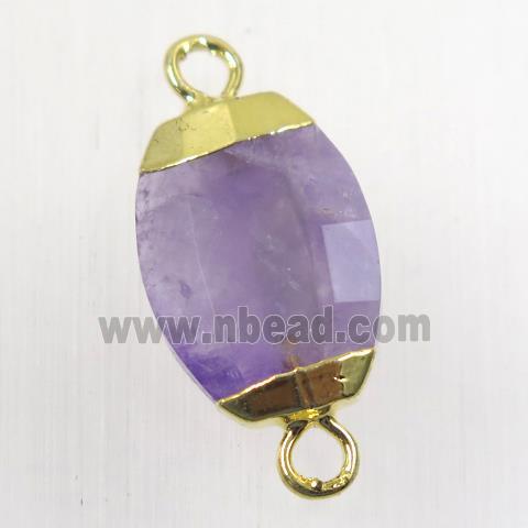 purple Amethyst connector, faceted oval, gold plated