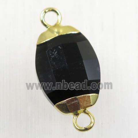 black Onyx Agate connector, faceted oval, gold plated