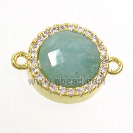 Amazonite connector paved zircon, circle, gold plated