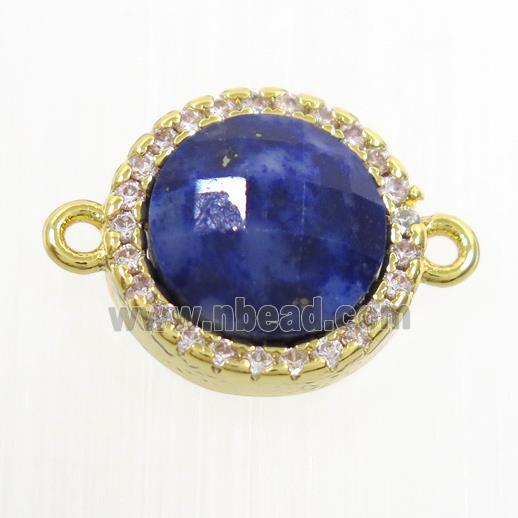 blue Lapis Lazuli connector paved zircon, circle, gold plated