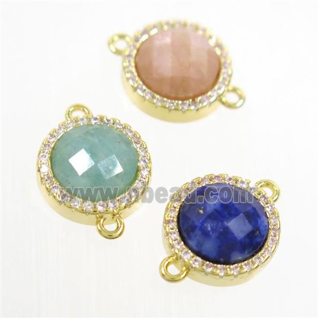 mixed gemstone connector paved zircon, circle, gold plated
