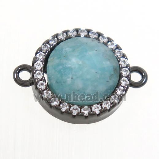 Amazonite connector paved zircon, circle, black plated