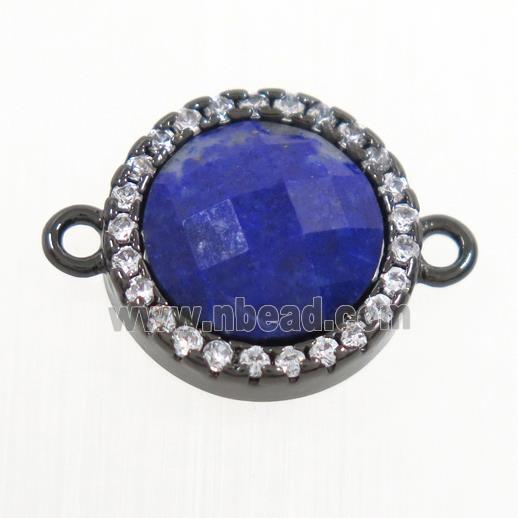 blue Lapis Lazuli connector paved zircon, circle, black plated