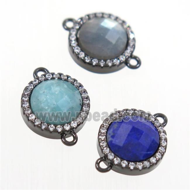 mixed gemstone connector paved zircon, circle, black plated