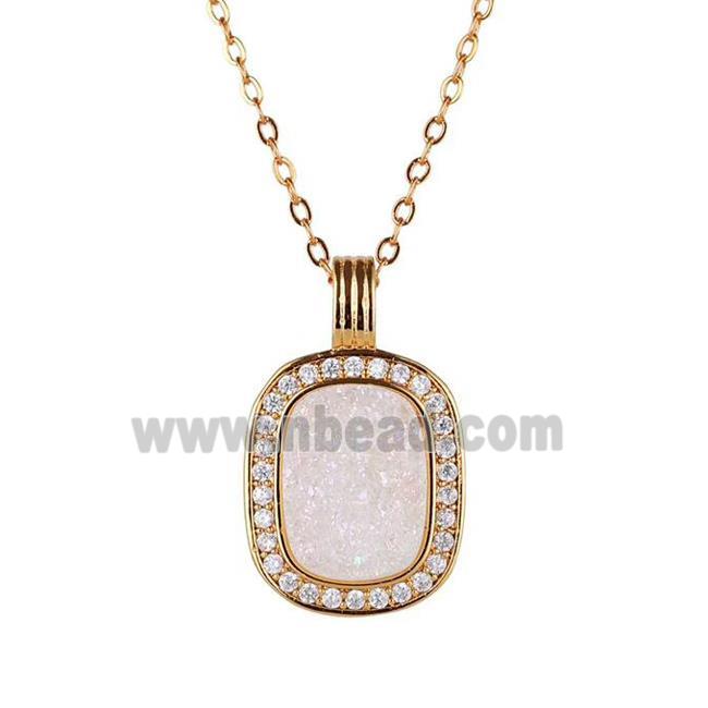 white AB-color Druzy Agate necklace pave zircon, copper, 24k gold plated