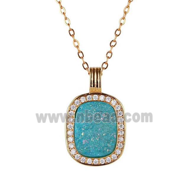 aqua Druzy Agate necklace pave zircon, copper, 24k gold plated