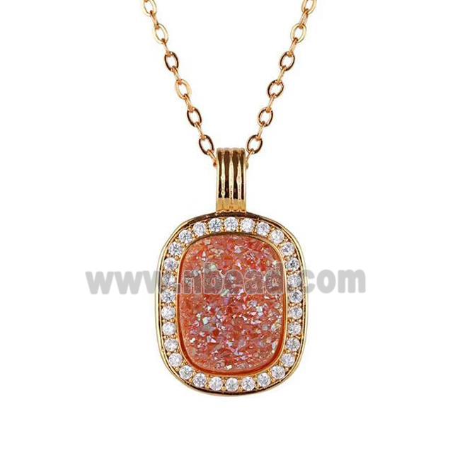 red Druzy Agate necklace pave zircon, copper, 24k gold plated