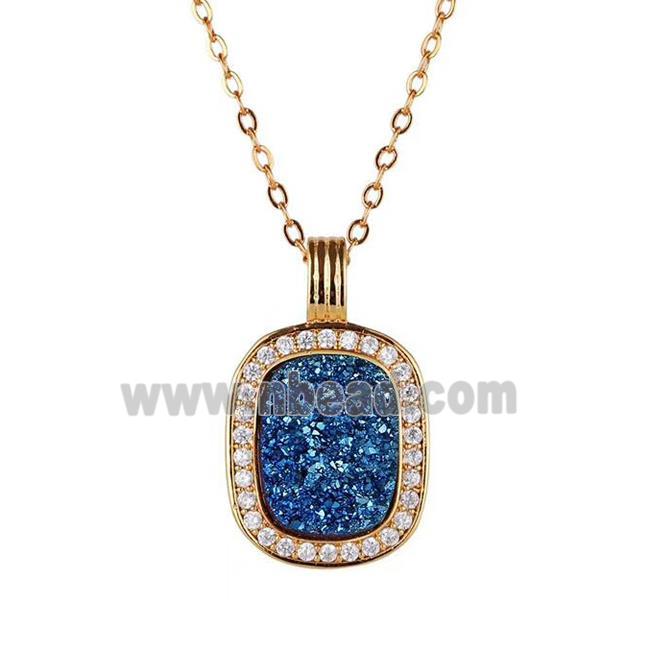 blue Druzy Agate necklace pave zircon, copper, 24k gold plated