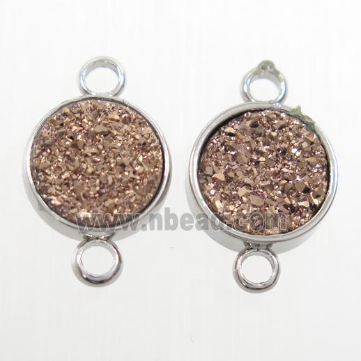 coffee Druzy Resin connector, circle, platinum plated