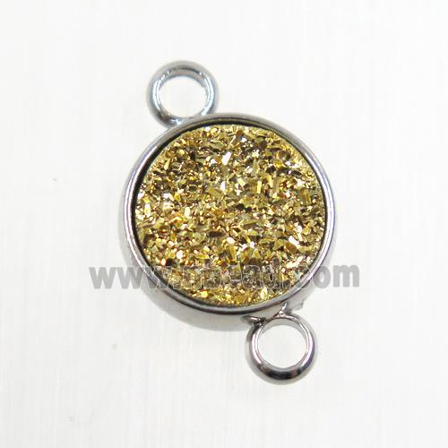 gold Druzy Resin connector, circle, platinum plated
