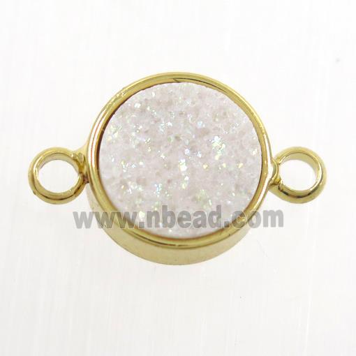 white AB-color Druzy Resin connector, circle, gold plated