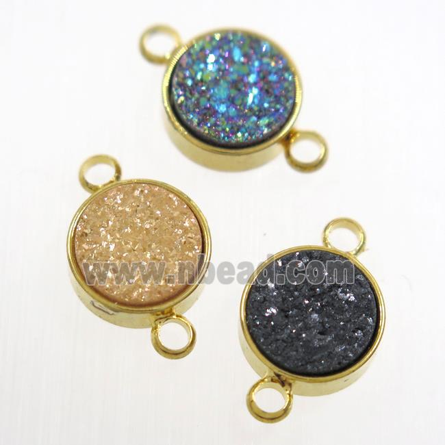 mix color Druzy Resin connector, circle, gold plated