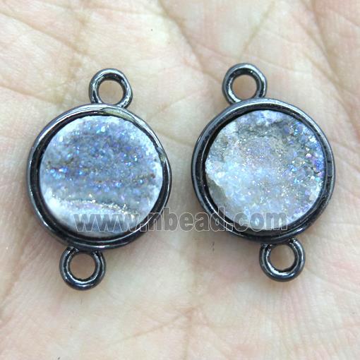 ab-color Druzy Agate connector, circle, black plated