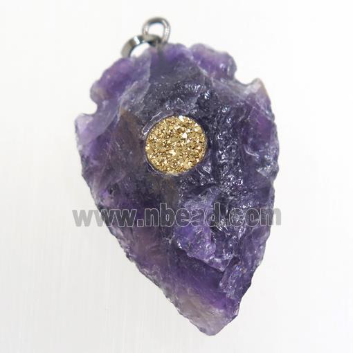 hammered amethyst arrowhead pendant pave druzy, purple