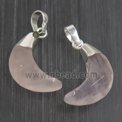 faceted Rose Quartz crescent moon pendant, pink, silver plated