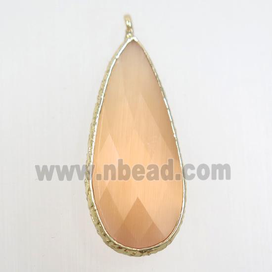 peach crystal glass pendant, teardrop, gold plated