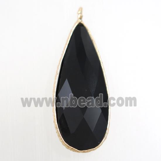 black crystal glass pendant, teardrop, gold plated