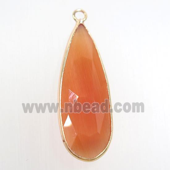 orange crystal glass pendant, teardrop, gold plated