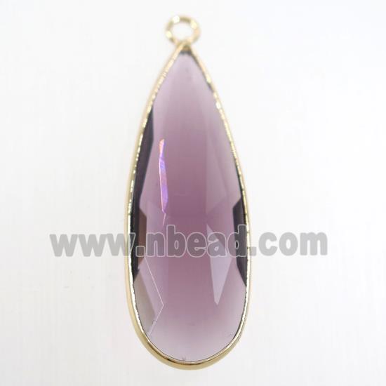 purple crystal glass pendant, teardrop, gold plated