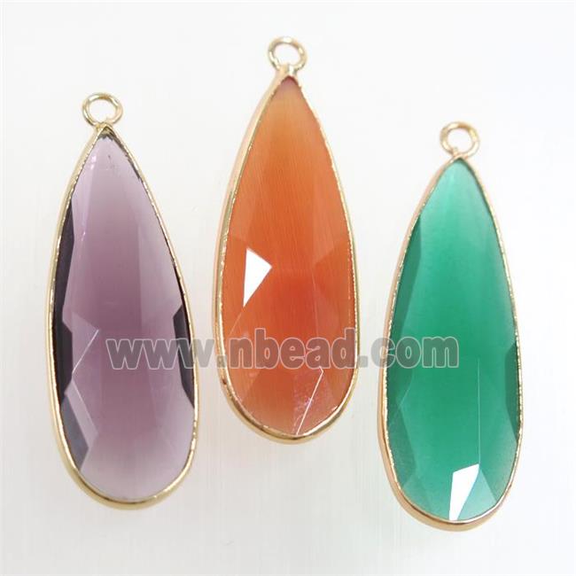 mix color crystal glass pendant, teardrop, gold plated