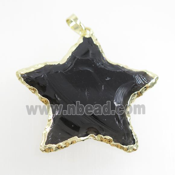 hammered black Obsidian star pendant, gold plated