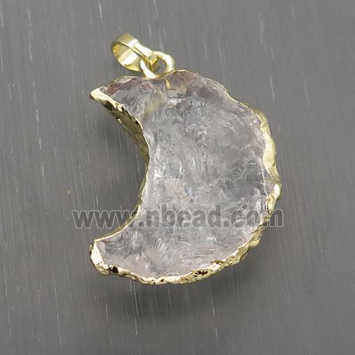 hammered Clear Quartz crescent moon pendant, gold platd