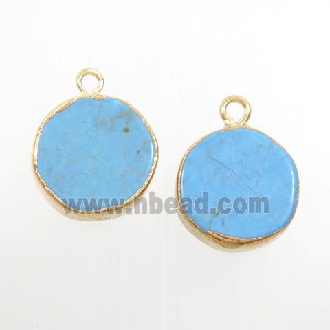 blue Turquoise circle pendant, gold plated