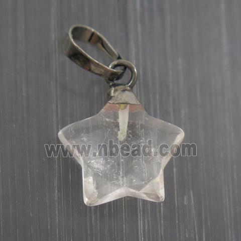 Clear Quartz star pendant, black plated