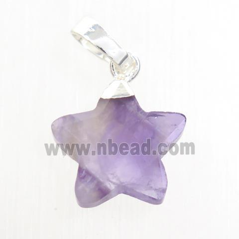 purple Amethyst star pendant, silver plated