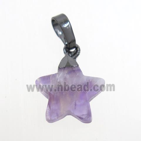 purple Amethyst star pendant, black plated