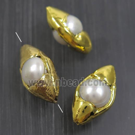 white freshwater Pearl beads, gold plated