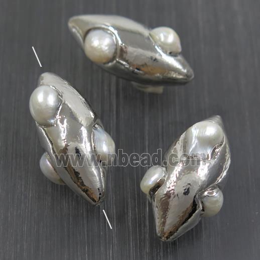 white baroque style Pearl beads, rice, platinum plated