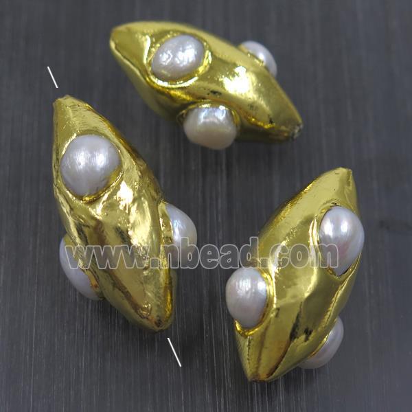 white baroque style Pearl beads, rice, gold plated