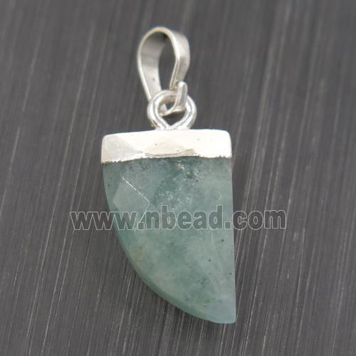 green Amazonite horn pendant, silver plated
