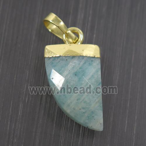 green Amazonite horn pendant, gold plated