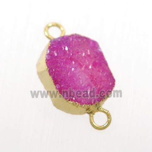 hotpink Druzy Agate connector, gold plated
