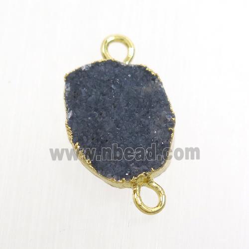 deepgray Druzy Agate connector, gold plated