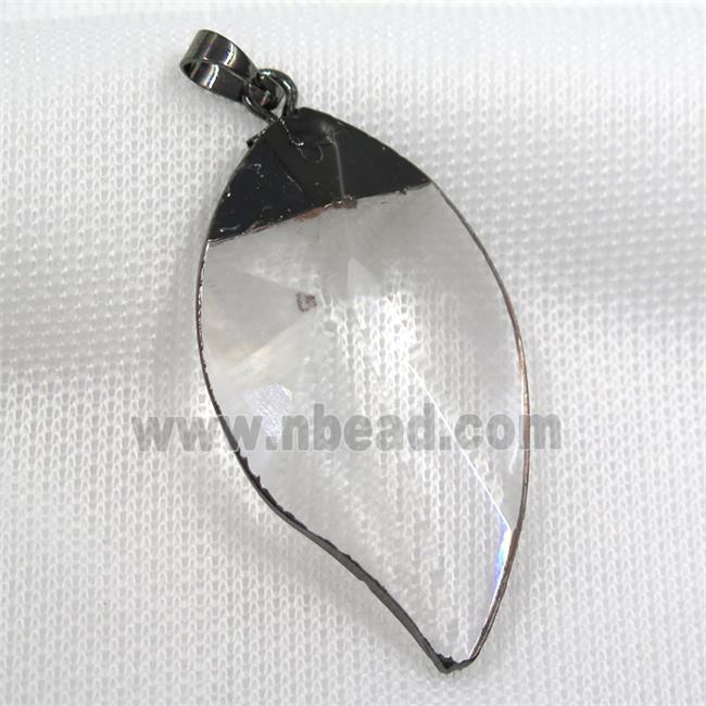 Glass crystal leaf pendants, black plated