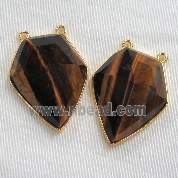 Tiger eye stone arrowhead pendants, gold plated