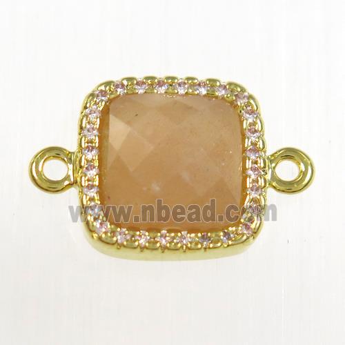 peach Moonstone square connector pave zircon, gold plated