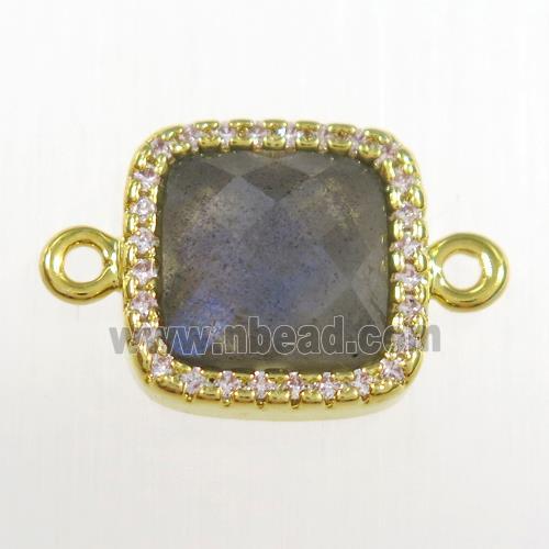 Labradorite square connector pave zircon, gold plated