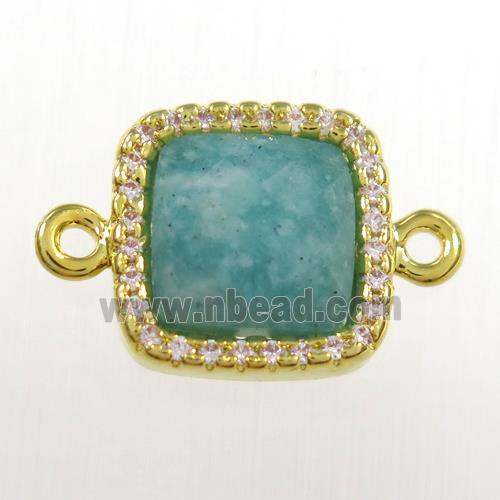 green Amazonite square connector pave zircon, gold plated