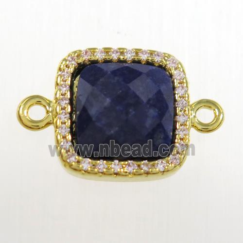 blue Lapis square connector pave zircon, gold plated